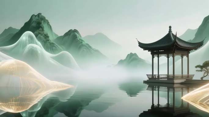 宽屏只此青绿唯美国风鎏金山水意境古风背景