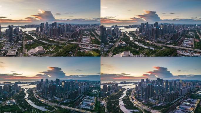 深圳南山前海自贸区桂湾建筑群大气航拍延时