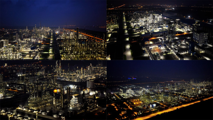 灯火辉煌的化工厂夜景01