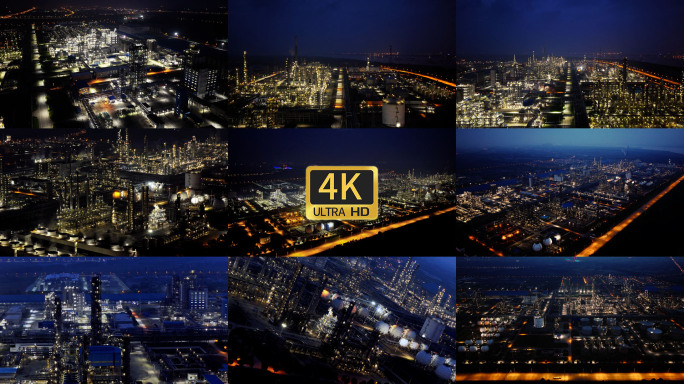 灯火辉煌的化工厂夜景01
