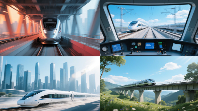 中国经济飞速发展 高铁穿梭于城市田野之间