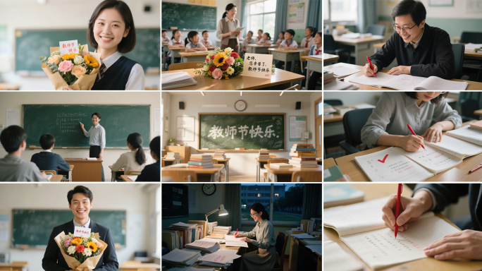 教师节老师讲课老师批改作业教师节黑板写字