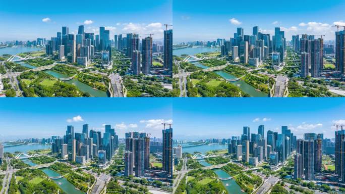 深圳南山前海自贸区桂湾建筑群大气航拍延时