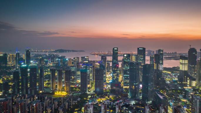 深圳南山前海自贸区桂湾建筑群大气航拍延时