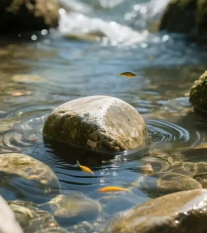 清澈溪水石间流