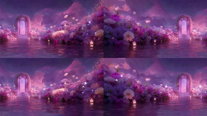 5K粉紫梦幻婚礼浪漫拱门花海