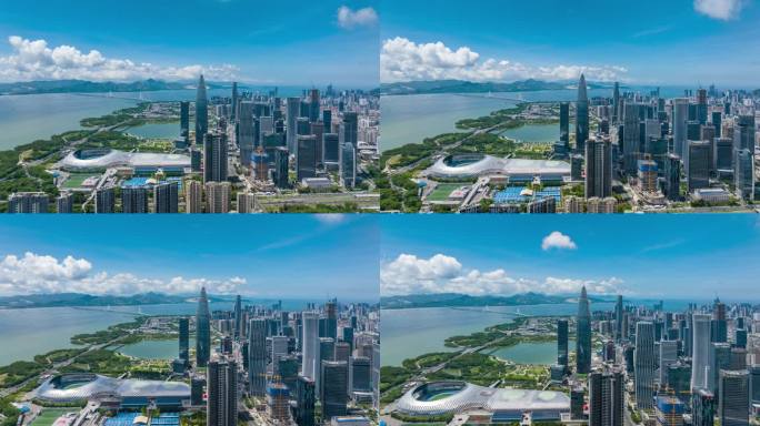 深圳南山深圳湾体育中心华润大厦航拍延时