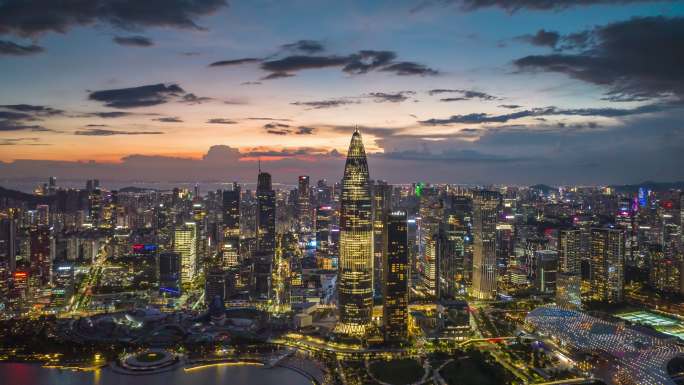 深圳南山人才公园华润大厦日落夜景航拍延时