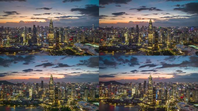 深圳南山人才公园华润大厦日落夜景航拍延时