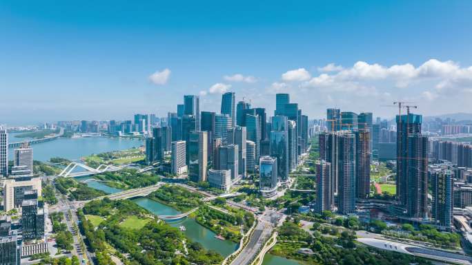 深圳南山前海自贸区桂湾建筑群大气航拍延时
