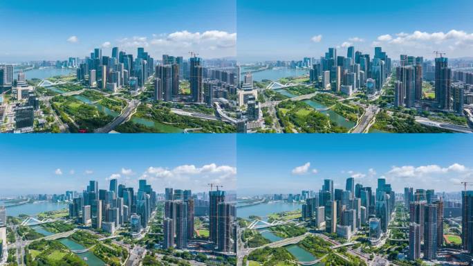 深圳南山前海自贸区桂湾建筑群大气航拍延时