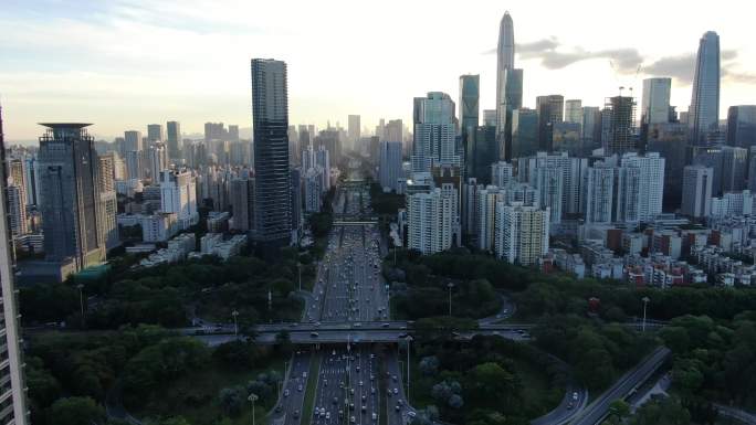 深圳中心区航拍车流车水马龙粤港澳商业中心