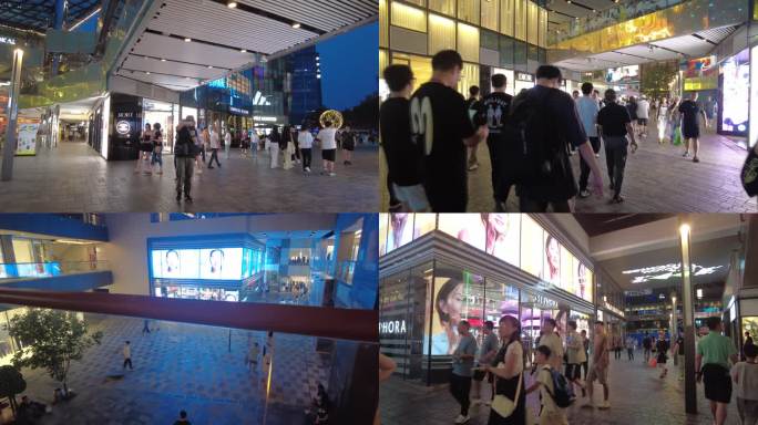 繁华都市夜景商业街区人群漫步