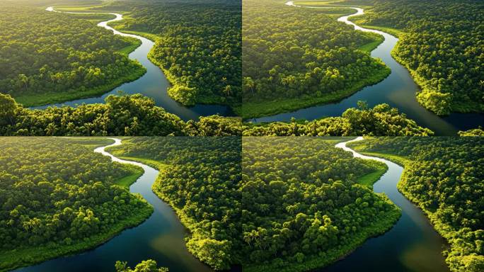 亚马逊热带雨林河流航拍自然生态视频