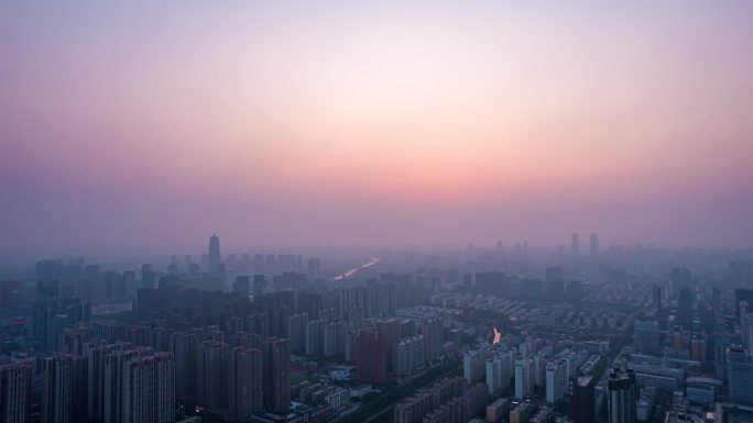8K郑州城市天际线日出航拍延时
