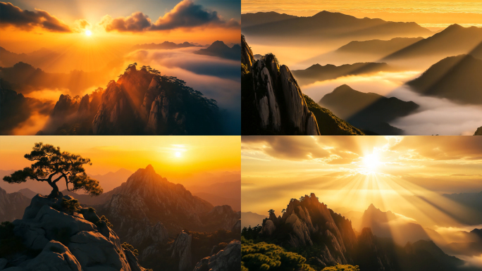 云雾缭绕的山峰日出壮丽山河的自然风光