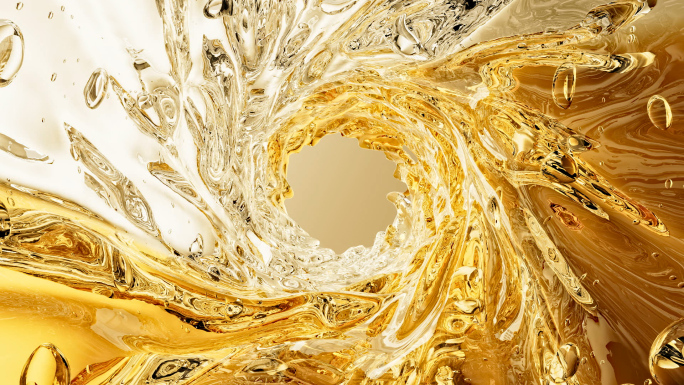 金色水油碰撞萃取成分精油透明细胞精华分子