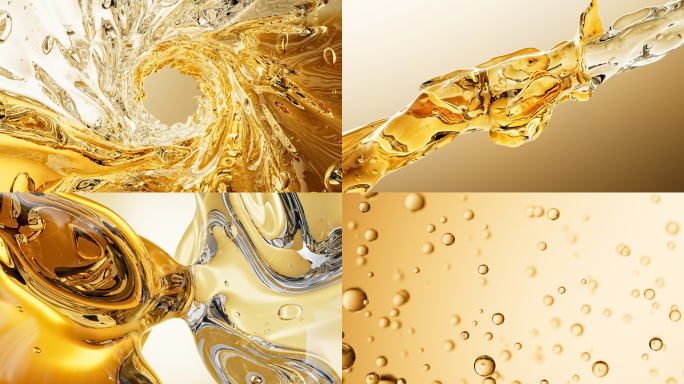 金色水油碰撞萃取成分精油透明细胞精华分子