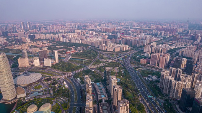 8K郑州城市地标建筑错综复杂交通航拍延时