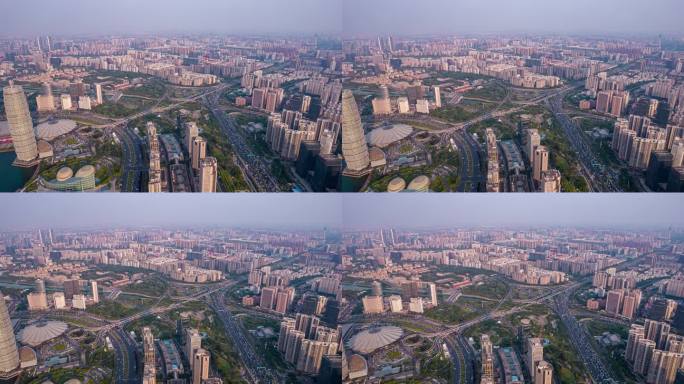 8K郑州城市地标建筑错综复杂交通航拍延时