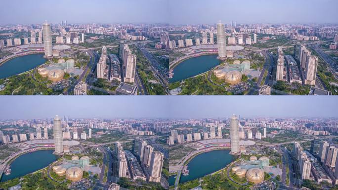 8K郑州CBD繁华城市交通车流航拍延时