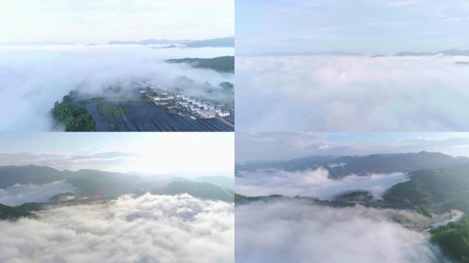 航拍云海山峦村庄