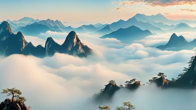 云雾缭绕的山峰美景