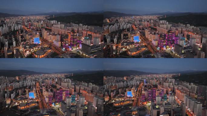 航拍青海省西宁市城市夜景