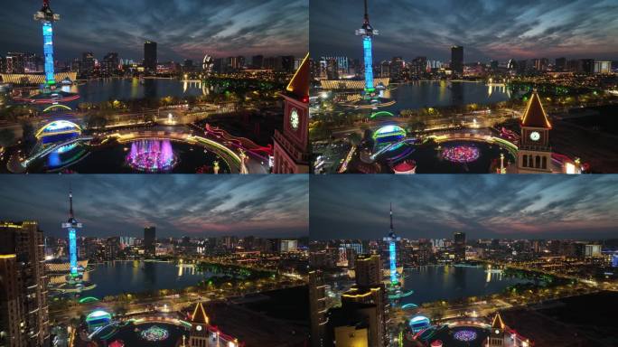 夜色下的欧式小镇风光