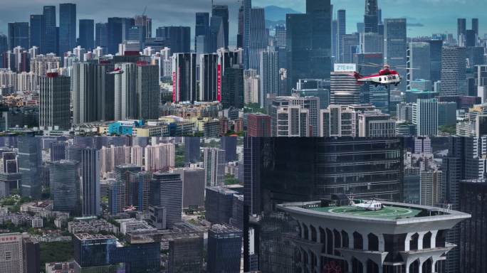 城市里飞行中的直升机低空经济