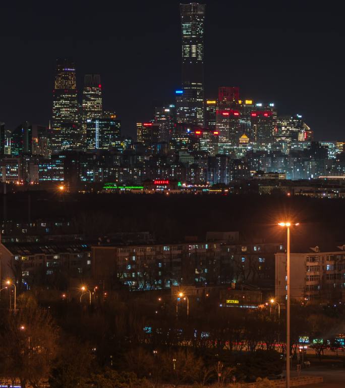 北京居民区与市中心建筑的夜景风光
