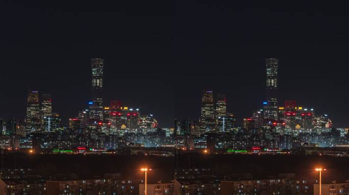 北京居民区与市中心建筑的夜景风光