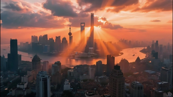 上海天际线夜景日出