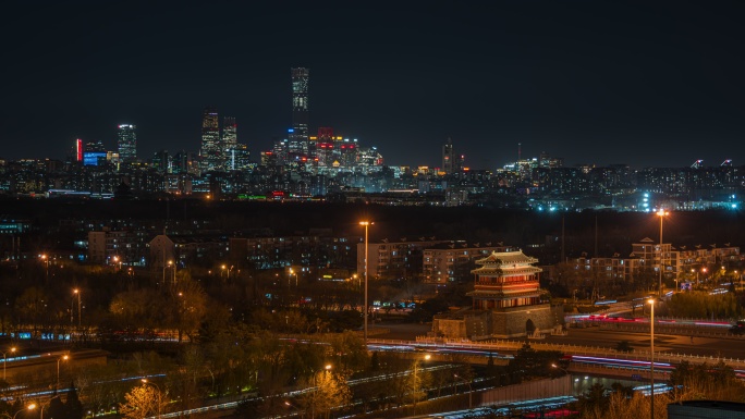 北京居民区与市中心建筑的夜景风光