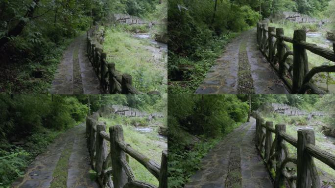 幽静山间石板路 在景区走路第一视角