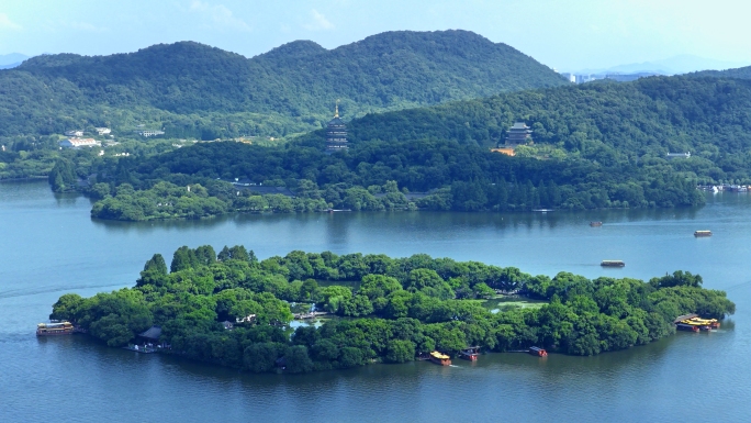 航拍夏季杭州西湖风光