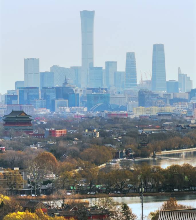 北京钟鼓鼓楼城市建筑群雾霾空气污染