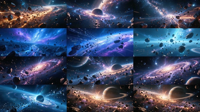 8K宇宙陨石撞击际空间陨石带穿梭太空星云
