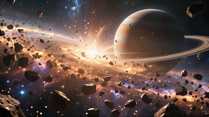 8K宇宙陨石撞击际空间陨石带穿梭太空星云
