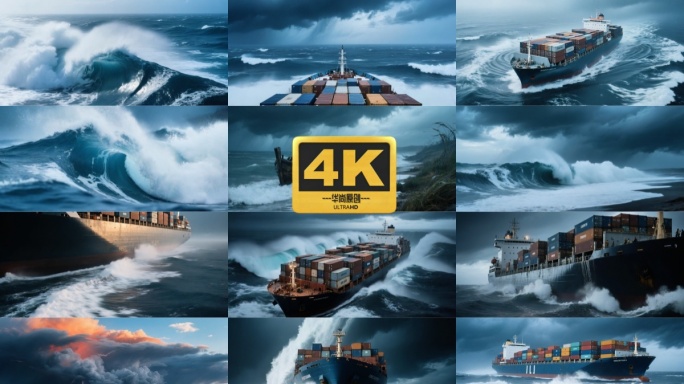 4k暴风雨中航行的货轮