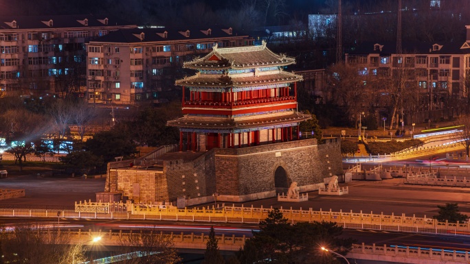 北京永定门夜晚风光古建筑夜景