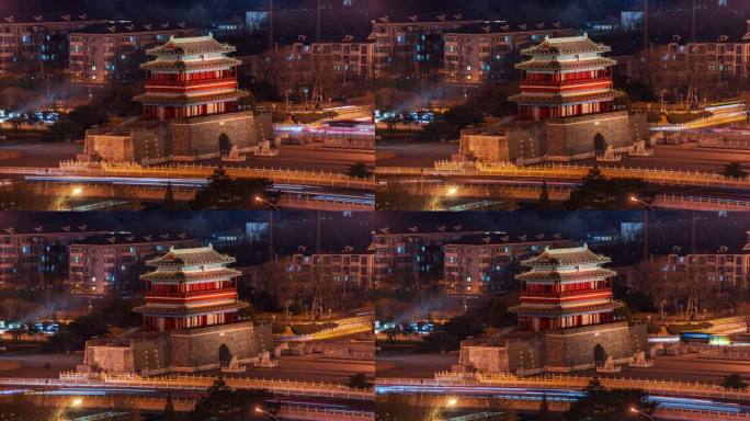 北京永定门夜晚风光古建筑夜景