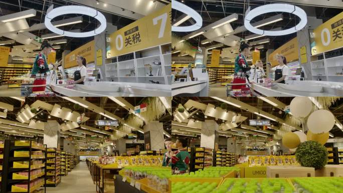 4k少数民族女孩在免税店购物结账