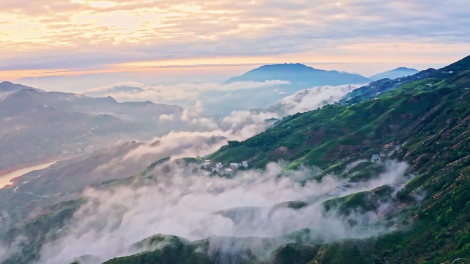 潮州凤凰山茶园壮丽山河云海航拍日出风光