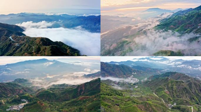 潮州凤凰山茶园壮丽山河云海航拍日出风光