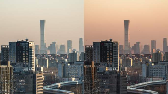 北京地铁轨道都市风光国贸建筑群日转夜