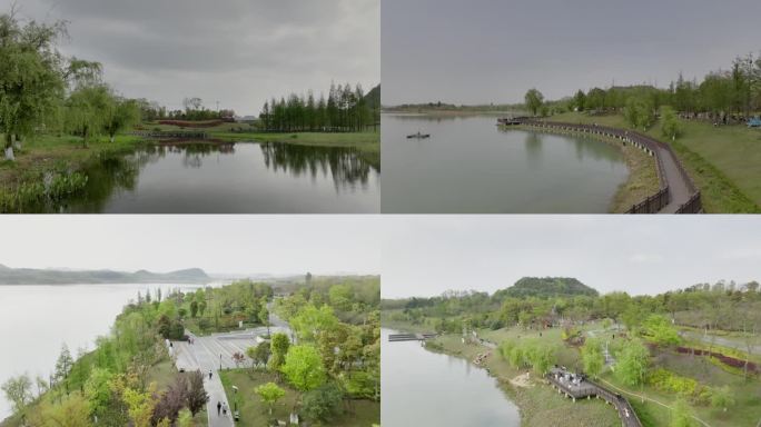 贵州贵安新区月亮湖航拍飞鸟