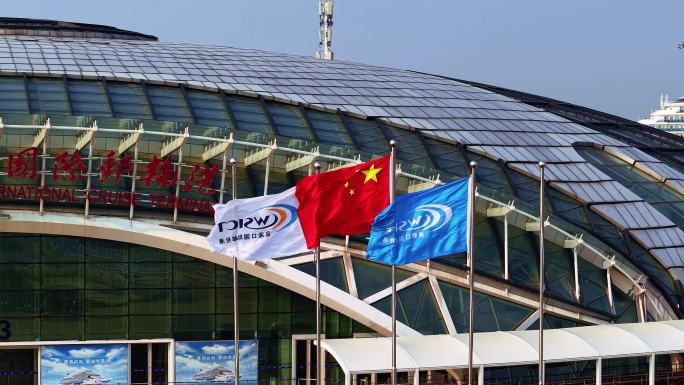 4K 航拍上海吴淞口国际邮轮码头