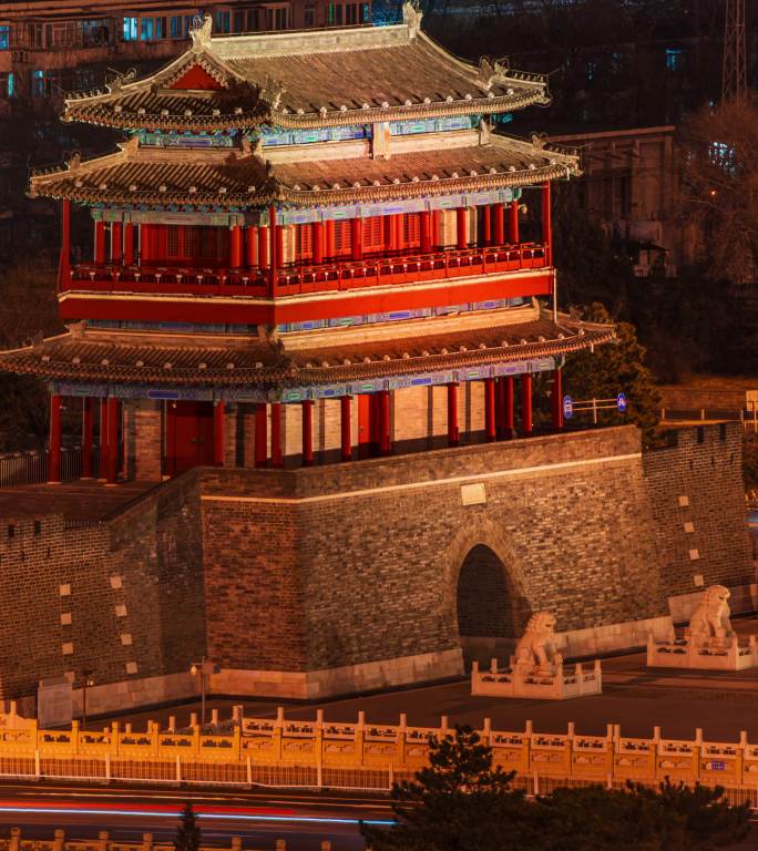 北京永定门夜晚风光古建筑夜景