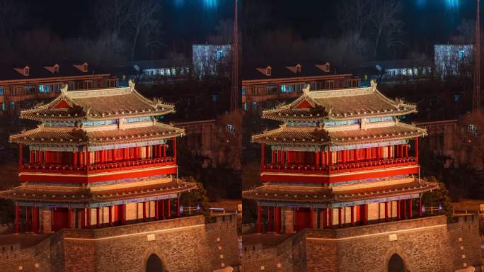 北京永定门夜晚风光古建筑夜景